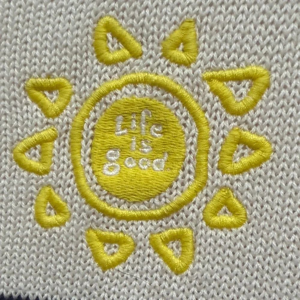 New Life is Good Striped Cream Black Sweater with Sun Embroidery, drop sleeves L - Picture 4 of 6